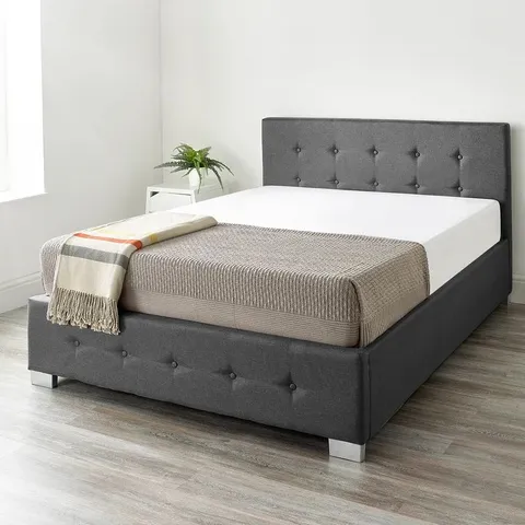 BOXED CADDO FABRIC UPHOLSTERED OTTOMAN BED FRAME - BLACK // SIZE: DOUBLE (2 BOXES)