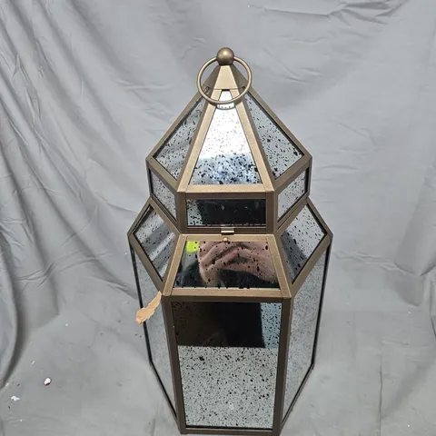 HOME STORIES MERCURY GLASS LARGE LANTERN WITH RICE LIGHTS