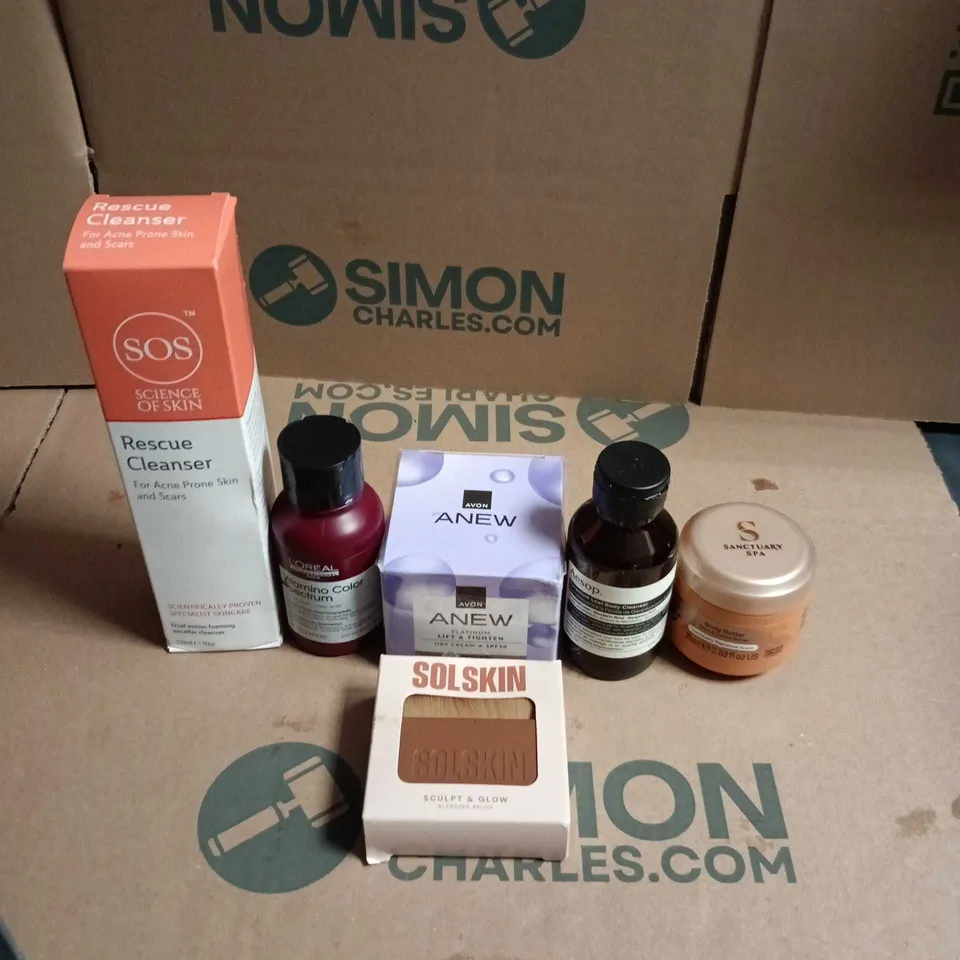 APPROXIMATEY 20 ASSORTED HEALTH AND BEAUTY PRODUCTS TO INCLUDE - AVON ANEW DAY CREAM - SANCTUARY SPA BODY BUTTER AND AESOP BODY CLEANSER