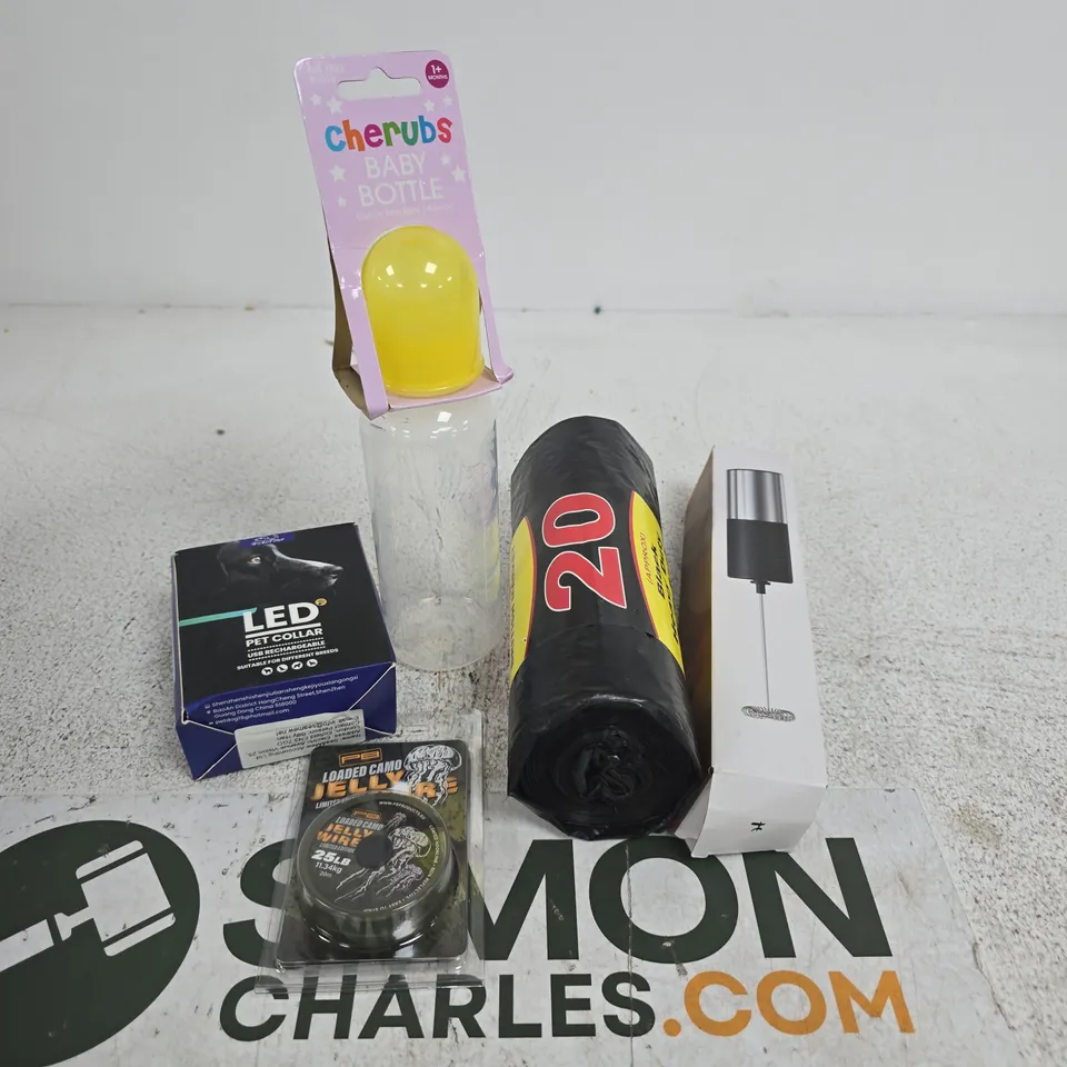 APPROXIMATELY 10 ASSORTED HOUSEHOLD PRODUCTS TO INCLUDE BIN BAGS, LED PET COLLAR, BABY BOTTLE ETC