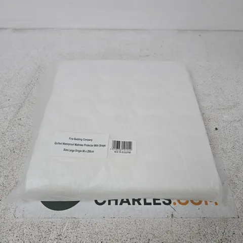 FINE BEDDING COMPANY QUILTED WATERPROOF MATTRESS PROTECTOR WITH STRAPS – LARGE SINGLE 90 X 200CM