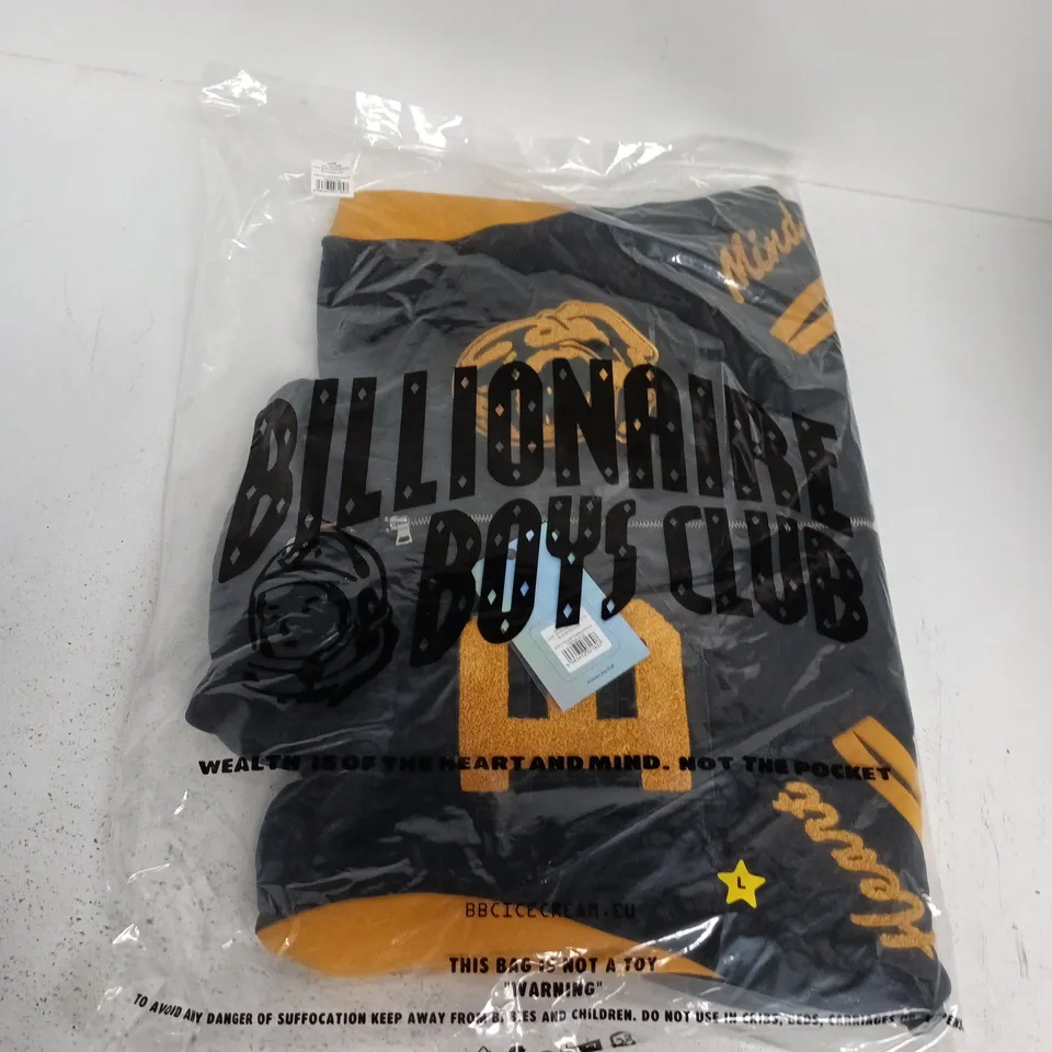 BAGGED BILLIONAIRE BOYS CLUB WORLD COLLEGE CHEERLEADER ZIP THROUGH HOOD IN BLACK/YELLOW - LARGE