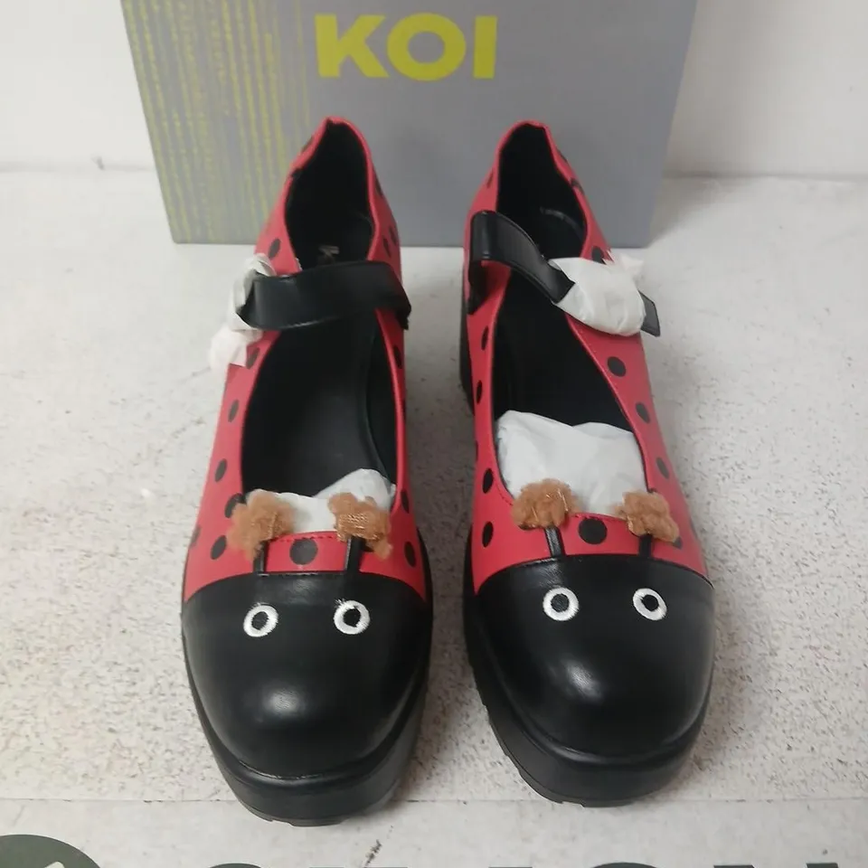 KOI MARY JANE SHOES – LUCKY LADYBIRD EDITION, RED WITH BLACK POLKA DOTS UK 11