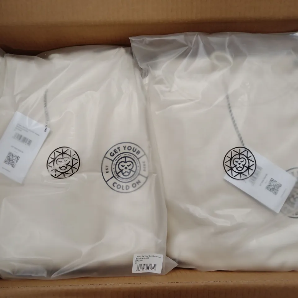 BOX OF APPROXIMATELY 14 x BRAND NEW BRASS MONKEY UNISEX HOODY, BMAW24UNH05 - OFF WHITE // SIZE: M