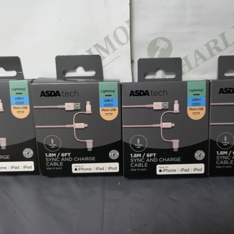 LOT OF 70 BRAND NEW 4-PACK BOXES OF 1.8M SYNC AND CHARGE CABLES FOR IPHONE - TOTAL 280 PIECES