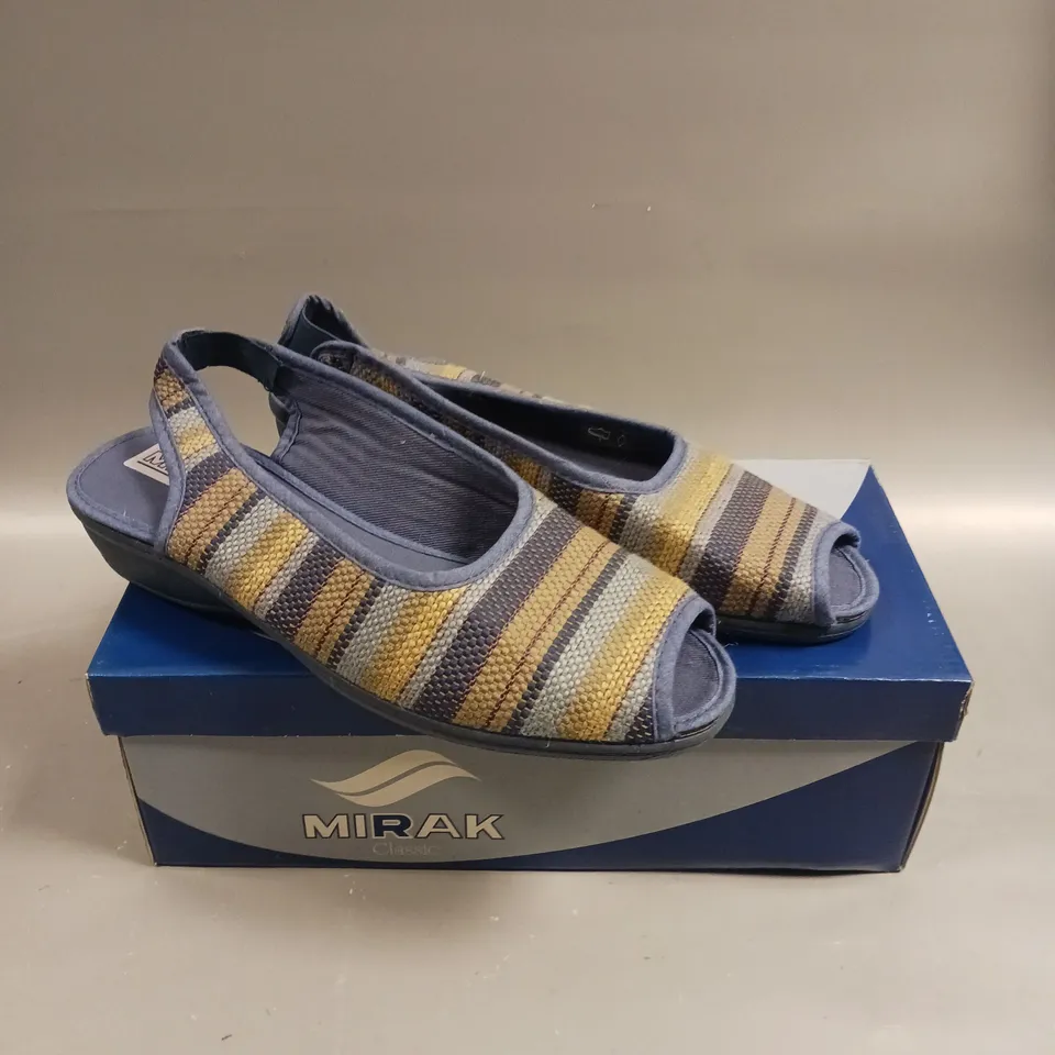 BOXED PAIR OF MIRAK CLASSIC CARLA OPEN TOE SHOES IN BLUE - 6	