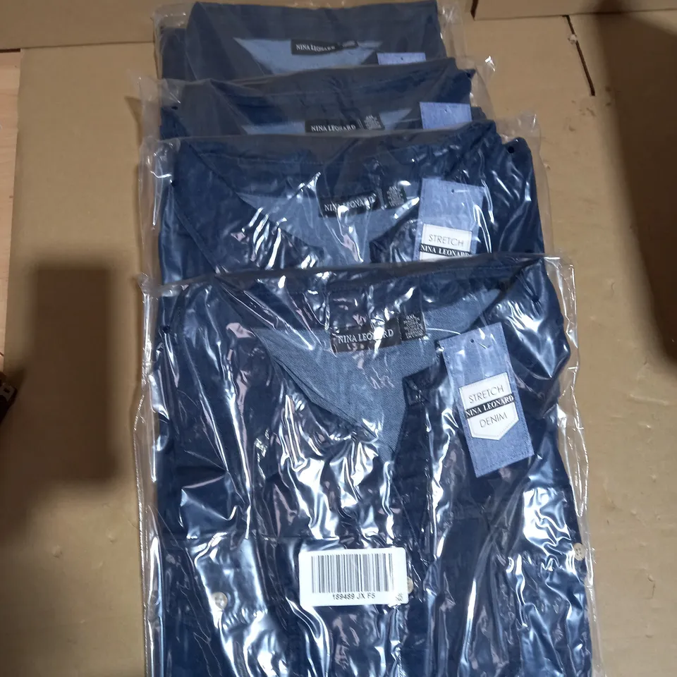 4 X BRAND NEW ELBOW SLEEVE BUTTON UP STRETCH DENIM DRESS BY NINA LEONARD INDIGO 4XL
