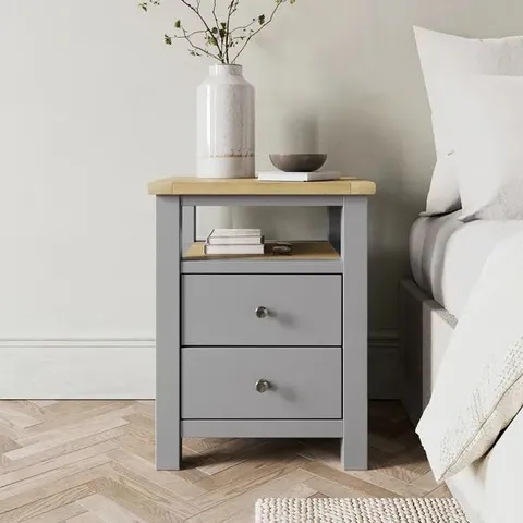 BOXED OLNEY 2 DRAWER BEDSIDE TABLE - GREY (1 BOX)