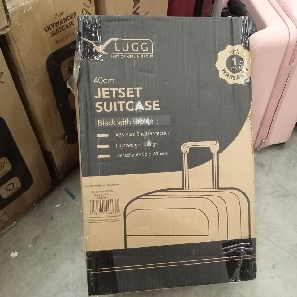 BOXED LUGG - 40CM JETSET SUITCASE BLACK & BROWN 