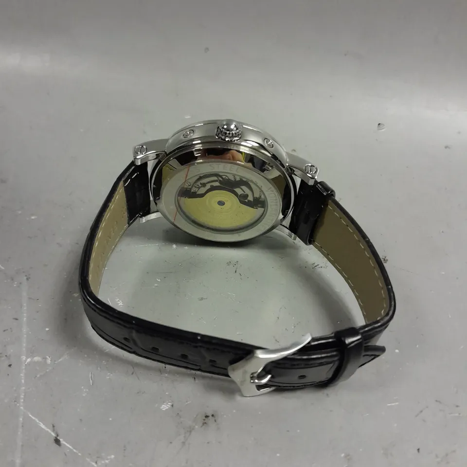 BOXED VONLANTHEN AUTOMATIC WATCH WITH BLUE DIAL BLACK LEATHER STRAP