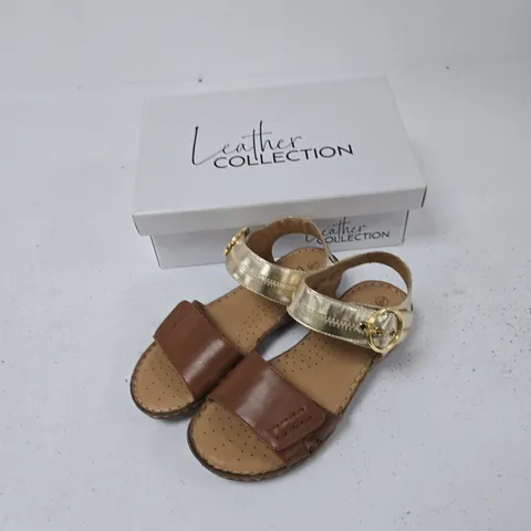 LEATHER COLLECTION NATASHA SANDALS – TAN & GOLD STRAPS, UK 6