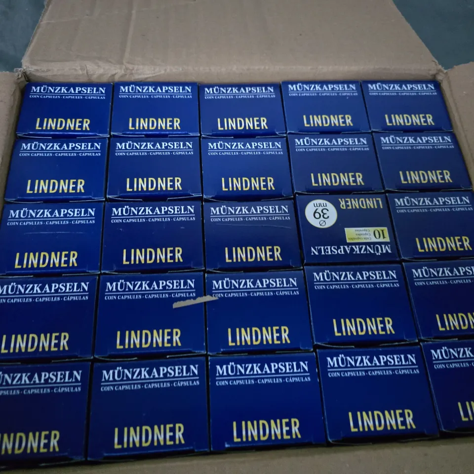 APPROXIMATELY 100 BOXED SETS OF LINDNER COIN CAPSULES (10 PER SET)