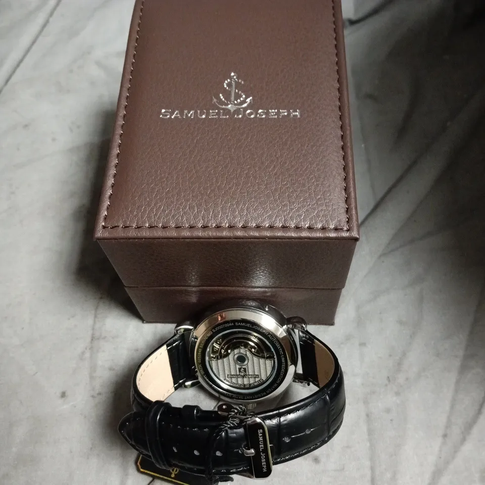 BOXED SAMUEL JOSEPH AUTOMATIC LIMITED EDITION SILVER WATCH WITH WHITE FACE