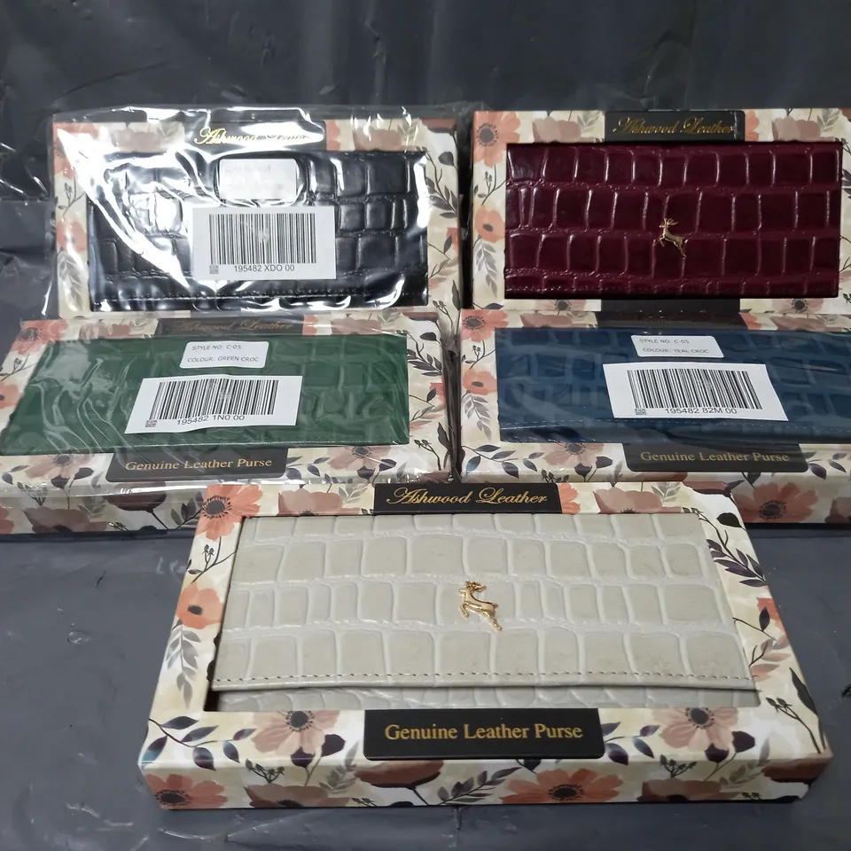 10 ASHWOOD GENUINE LEATHER CROC PURSES IN VARIOUS COLOURS