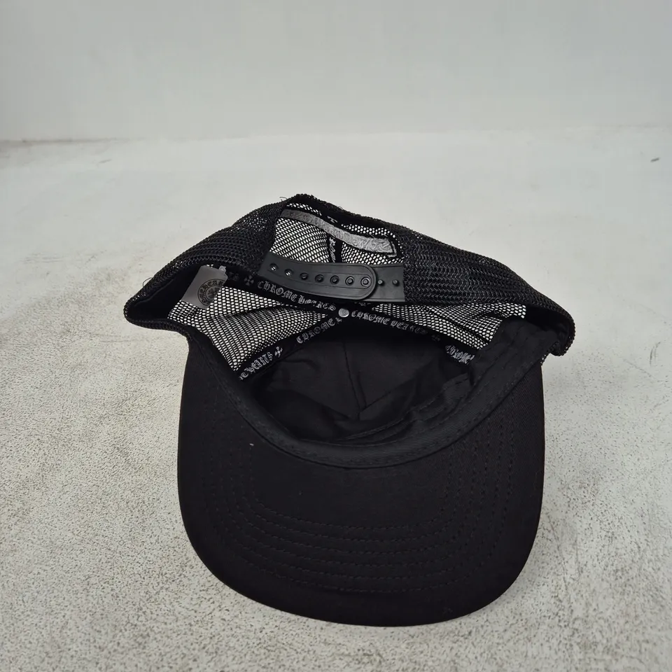 CHROME HEARTS CAP – BLACK TRUCKER HAT WITH PATCH 