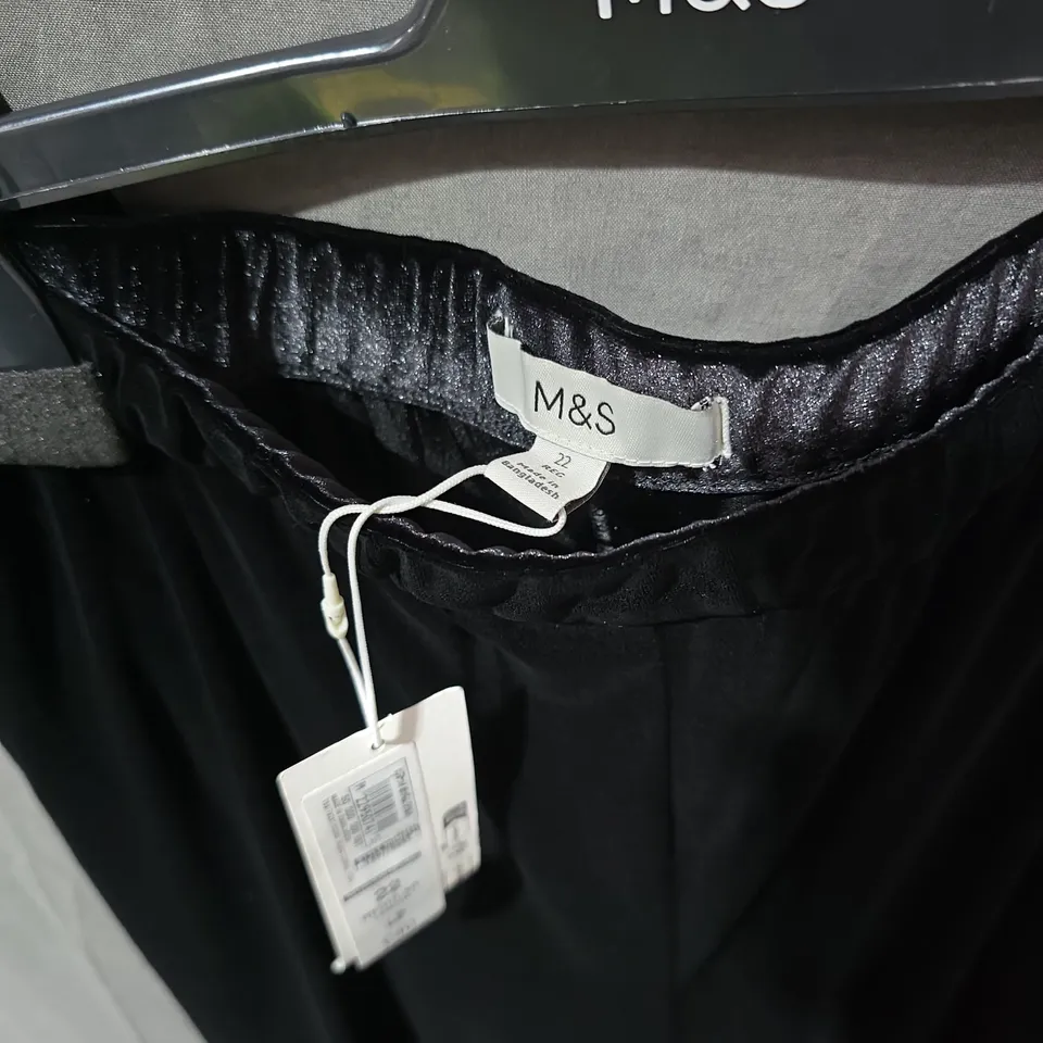 M&S WOMEN'S BLACK VELVET WIDE-LEG TROUSERS, UK 22
