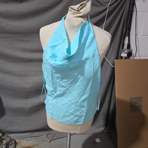 UK 22 TURQUOISE HALTER-NECK DRESS (XS US 24) - WOMEN'S CLOTHING