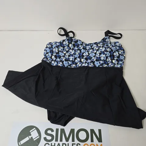 BONPRIX WOMEN'S FLORAL PRINT SWIMDRESS β BLUE FLORAL BODICE & BLACK SKIRT, UK 22 (EU 48)