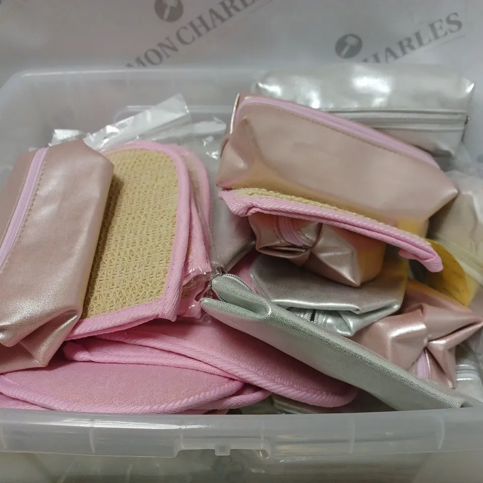 BOX OF APPROXIMATELY 25 DERMAWAND COSMETIC ITEMS INCLUDING MITTS AND CARRYING CASES IN SILVER AND PINK