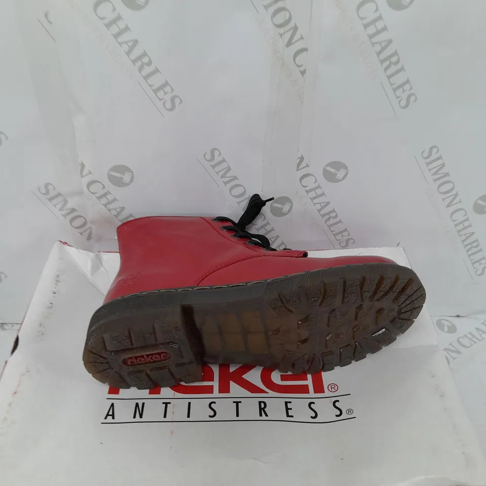 RIEKER LACE ANKLE BOOTS IN RED SIZE 6