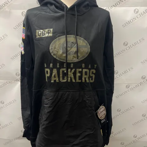 NFL GREEN BAY PACKERS OVERHEAD FLEECE HOODIE IN BLACK SIZE XL
