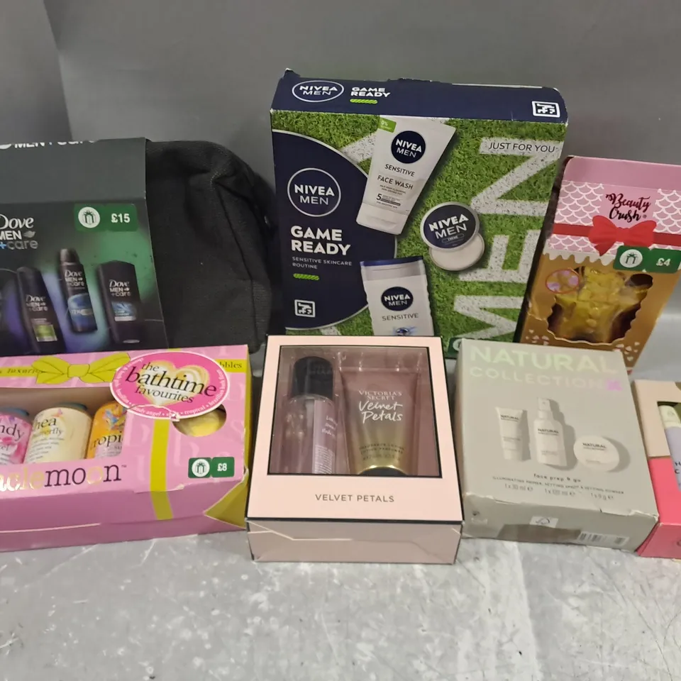 7 ASSORTED GIFT SETS TO INCLUDE NIVEA MEN, VICTORIA SECRET, DOVE MEN, ETC 