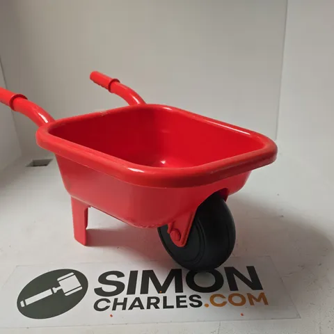 RED PLASTIC TOY WHEELBARROW
