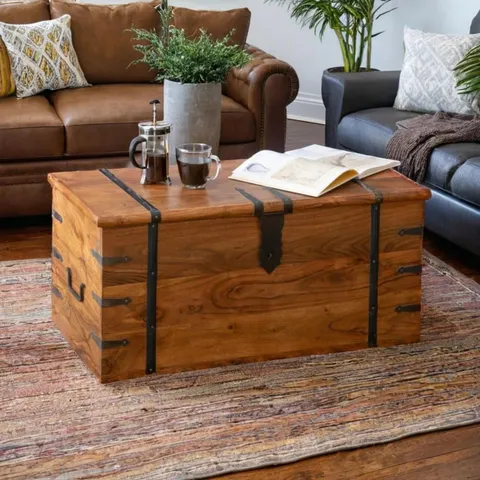 BOXED BALIC SOLID WOOD TRUNK COFFEE TABLE WITH STORAGE