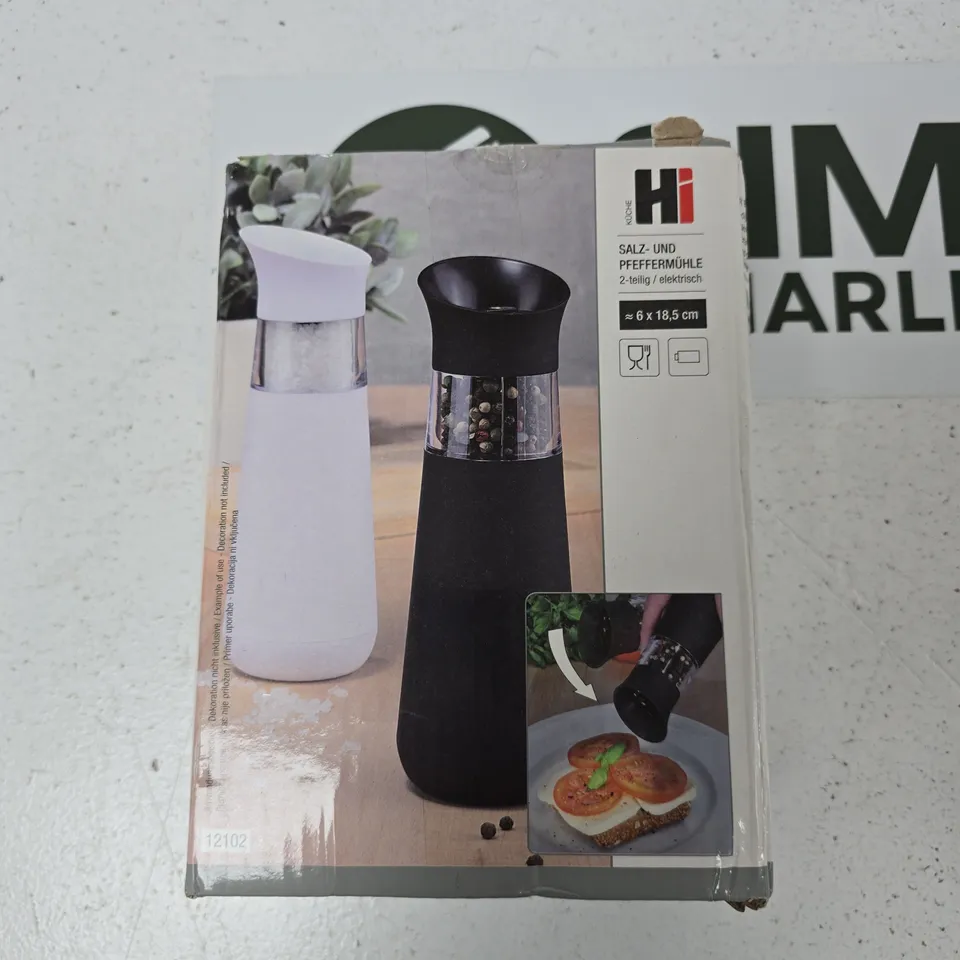 HI SALT & PEPPER MILLS, ELECTRIC, 2‑PIECE SET