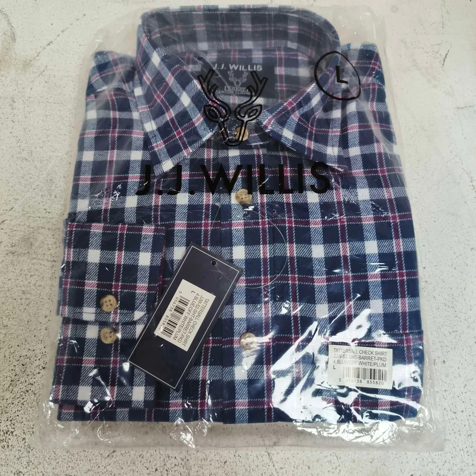 BAGGED J.J. WILLIS TATTERSALL CHECK SHIRT IN BLUE/OFFWHITE/PLUM - LARGE