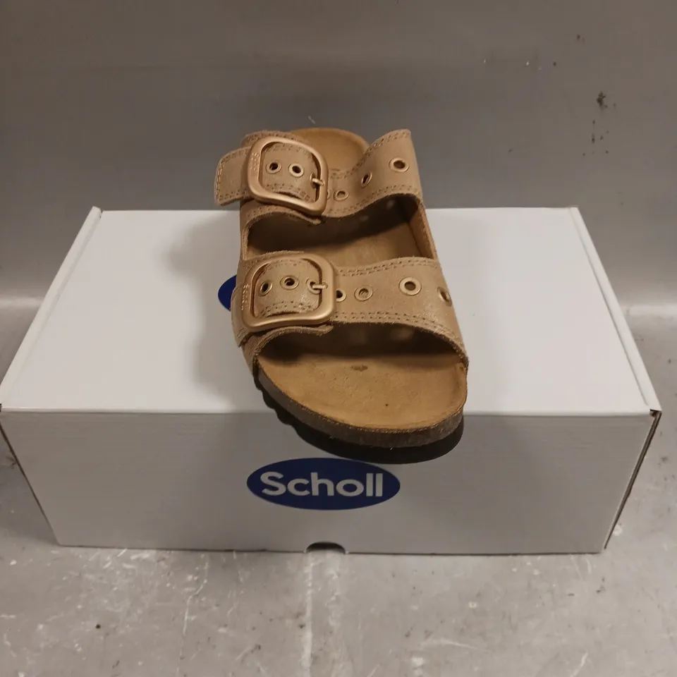 BOXED PAIR OF SCHOLL LEATHER SOFTSTEP OPEN TOE SHOES - 6