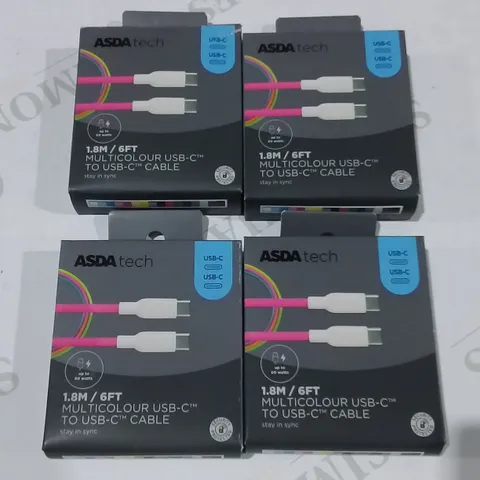 LOT OF 58 4-PACK BOXES OF BRAND NEW 1.8M MULTICOLOUR USB-C TO USB-C CABLES - 232 TOTAL PIECES