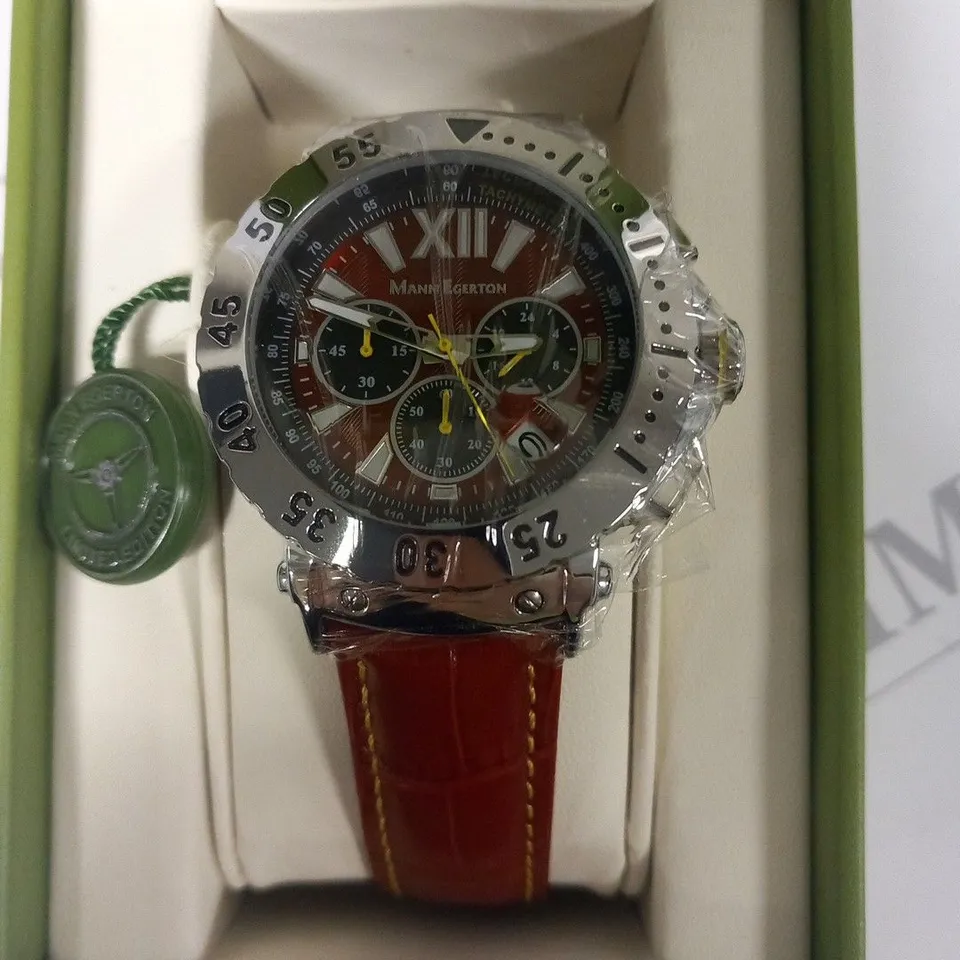BOXED MANN EGERTON RED STRAP WRIST WATCH 