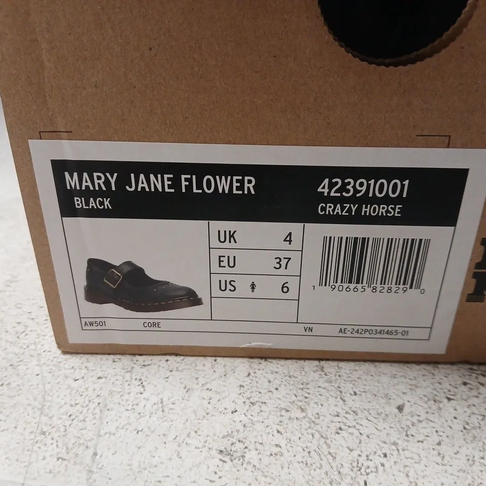 DR. MARTENS MARY JANE FLOWER – BLACK, UK 4 (EU 37) – BOXED