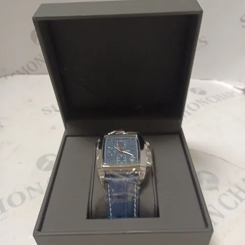 MENS LATOR CALIBRE L400 CHRONOGRAPH WATCH - SUB DIALS & DATE FUNCTION – BLUE DIAL & LEATHER STRAP