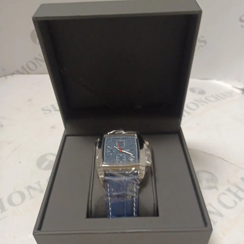 MENS LATOR CALIBRE L400 CHRONOGRAPH WATCH - SUB DIALS & DATE FUNCTION – BLUE DIAL & LEATHER STRAP