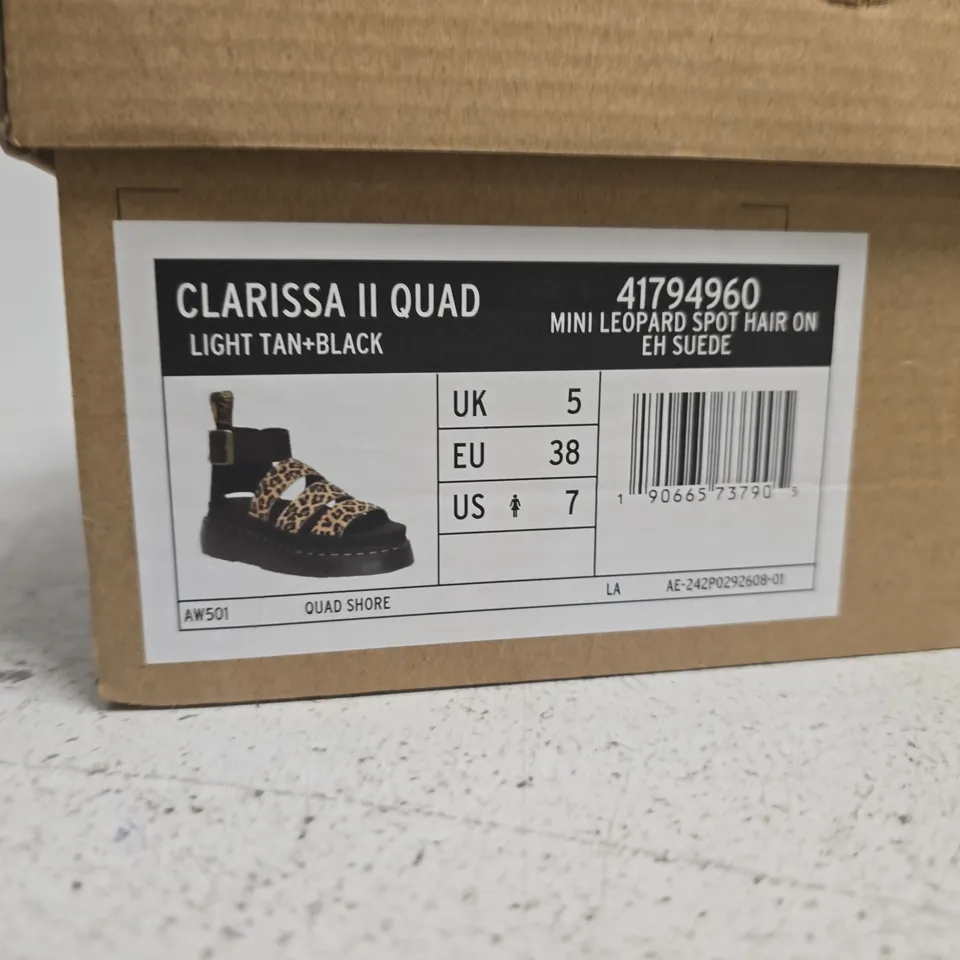 BOXED PAIR OF DR. MARTENS CLARISSA II QUAD SANDALS – LEOPARD HAIR-ON, UK 5 