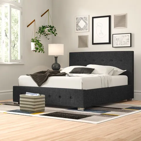 BOXED DELVIN UPHOLSTERED OTTOMAN BED - 4'6 DOUBLE, BLACK (2 BOXES)