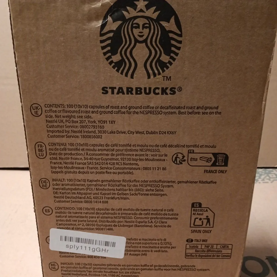 BOX OF APPROXIMATELY 10 PACKS OF STARBUCKS COFFEE PODS (100 PODS, 10 PADS PER PACK)