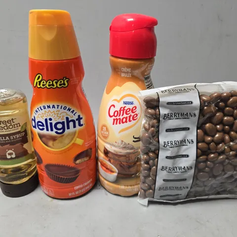 APPROXIMATELY 10 ASSORTED FOOD & DRINK ITEMS TO INCLUDE - VANILLA SYRUP , REESES DELIGHT , COFFEE MATE NESTLE ETC