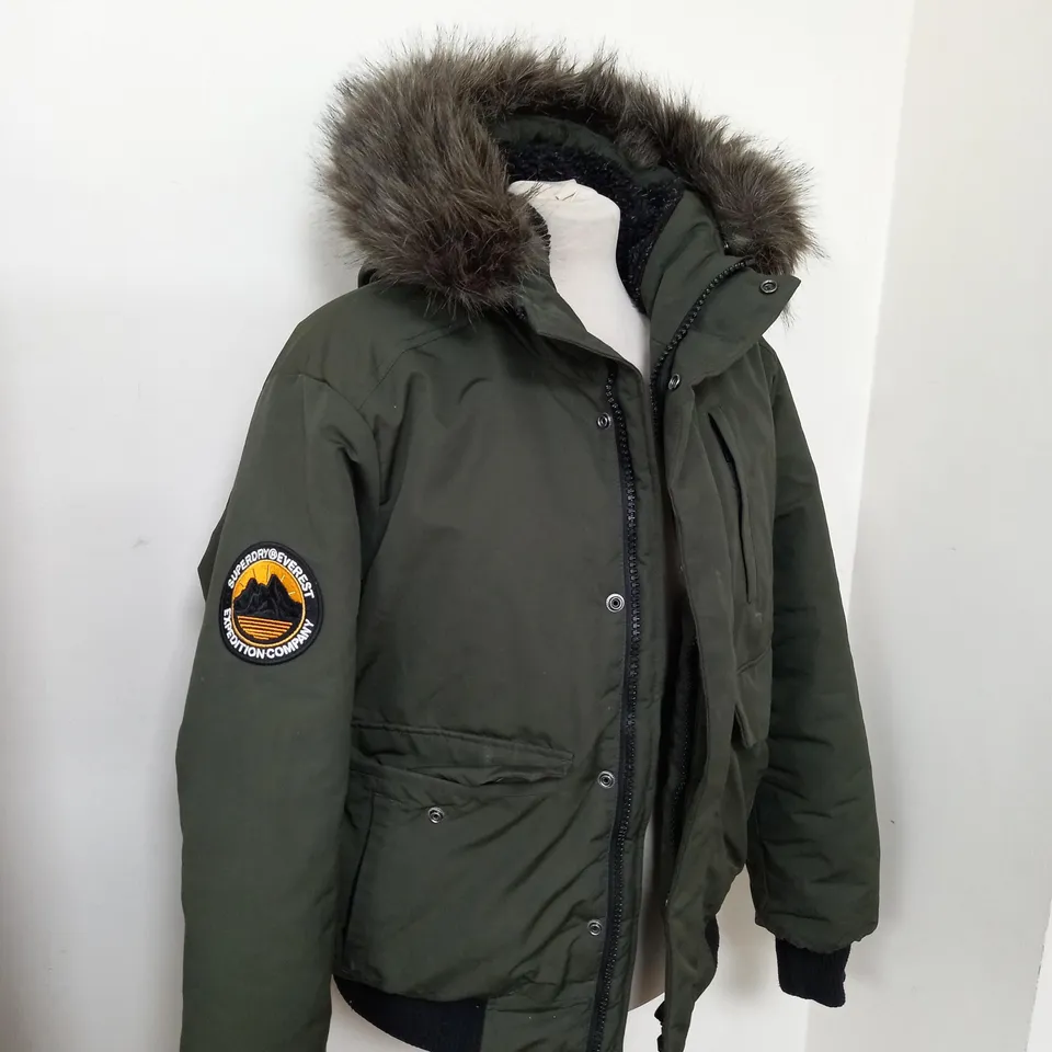 SUPERDRY EVERLAST COAT WITH FAUX FUR HOOD SIZE M
