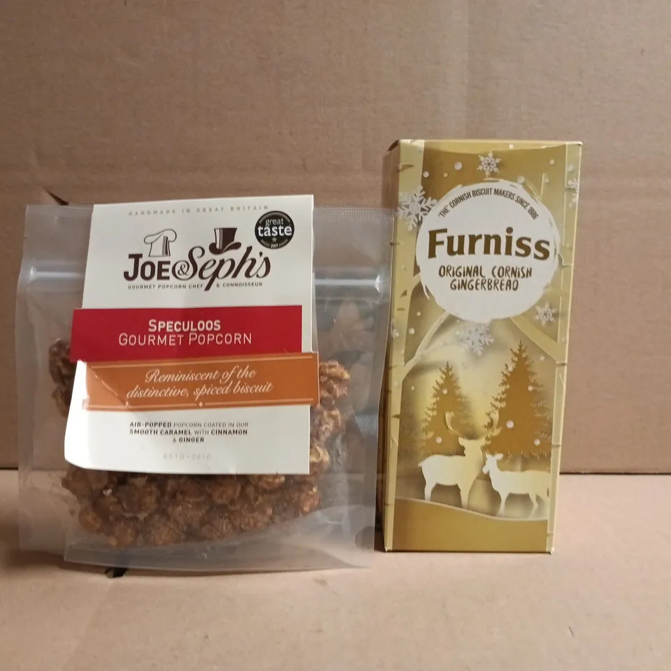 APPROXIMATELY 10 ASSORTED FOOD AND DRINK ITEMS TO INCLUDE GINGERBREAD, POPCORN, ETC