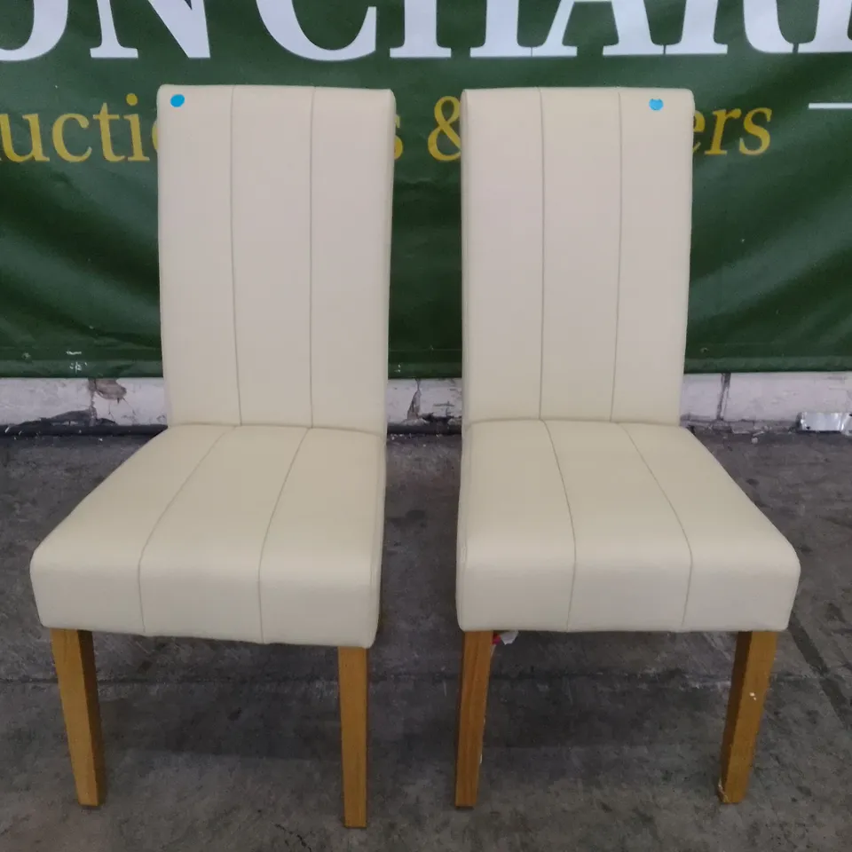 SET OF 2 NEW CARRICK IVORY LEATHER DINING CHAIR (OAK LEG)