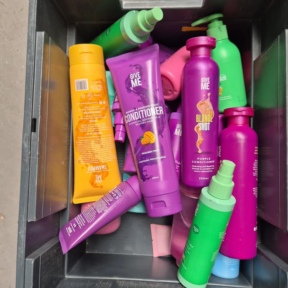 APPROXIMATELY 20 GIVE ME HAIR AND BODY PRODUCTS TO INCLUDE LIP OIL, BODY SCRUB AND HAIR MASK