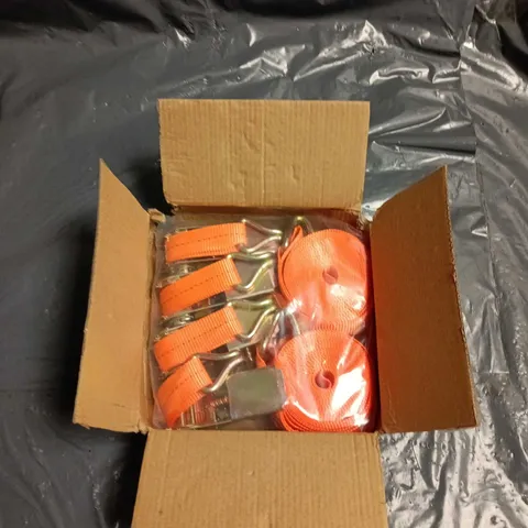 ORANGE RATCHET TIE-DOWN STRAPS – SET OF 4, IN BOX