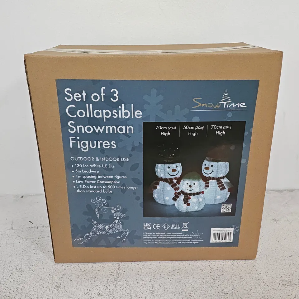 LOT OF 2 SNOWTIME SET OF 3 COLLAPSIBLE SNOWMAN FIGURES