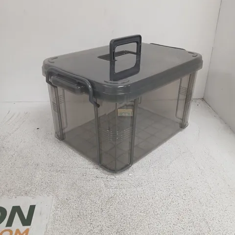 SMOKE-GREY STORAGE BOX WITH LID AND INTERNAL DIVIDERS