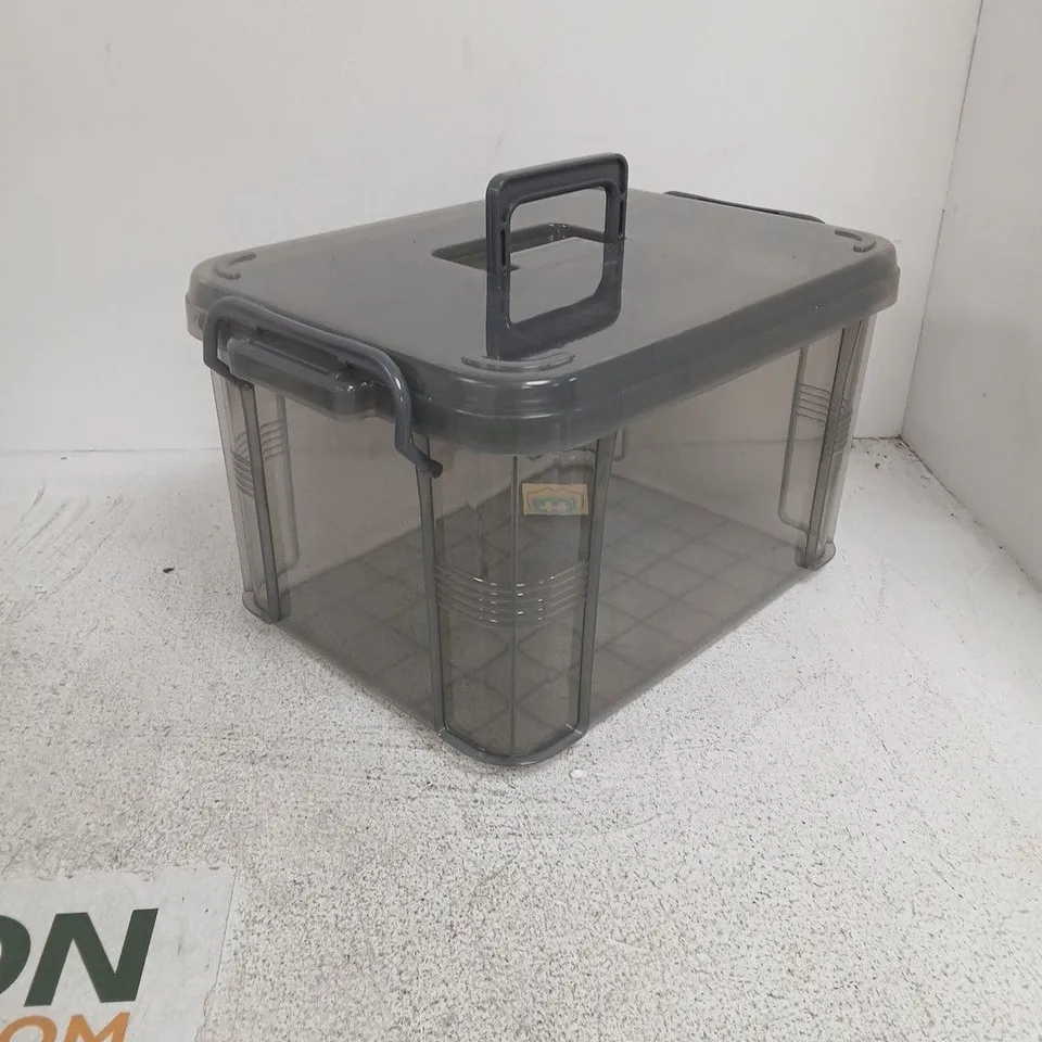 SMOKE-GREY STORAGE BOX WITH LID AND INTERNAL DIVIDERS