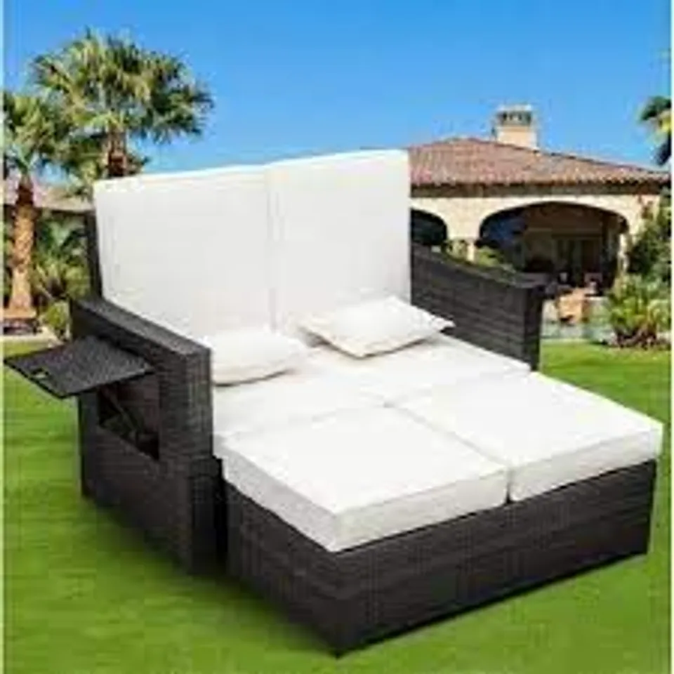 BOXED SEQUIM 130CM WIDE OUTDOOR GARDEN DAYBED WITH CUSHIONS- BLACK