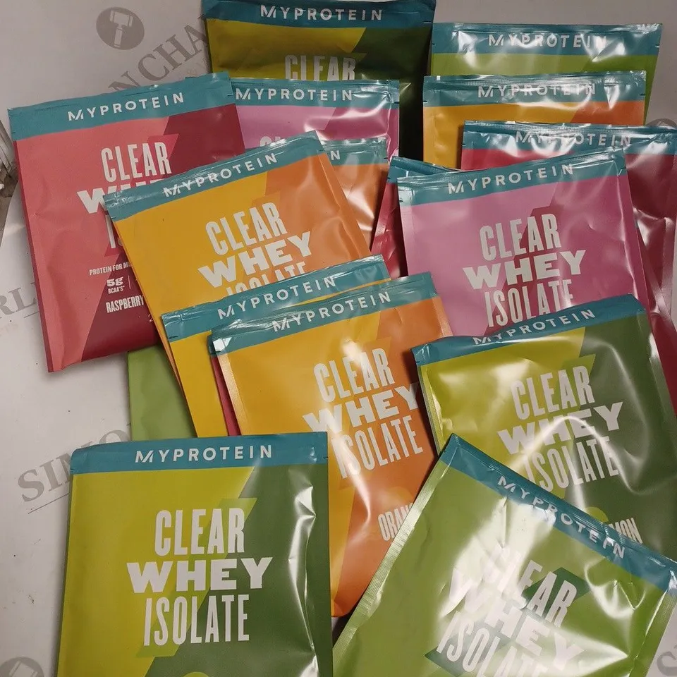 MY PROTEIN ASSORTMENT OF CLEAR WHEY ISLOLATE FLAVOURS, 1 SERVING PER PACK - 18 PACKS